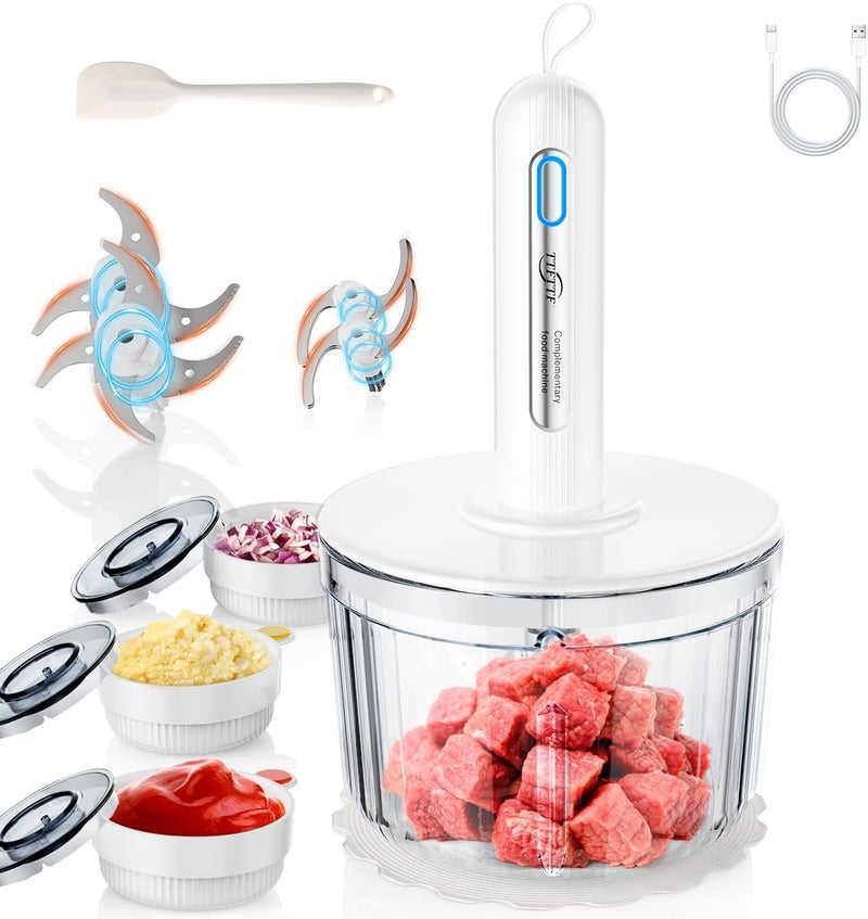 TTFTTF Glass Food Processor with 4 Blades & 4 Bowls (8 Cup + 3x0.5 Cup), Small Food Processor& Meat Grinder - Compact Design for Meal Prep, Baby Food, Sauces - Dishwasher Safe - Image 1